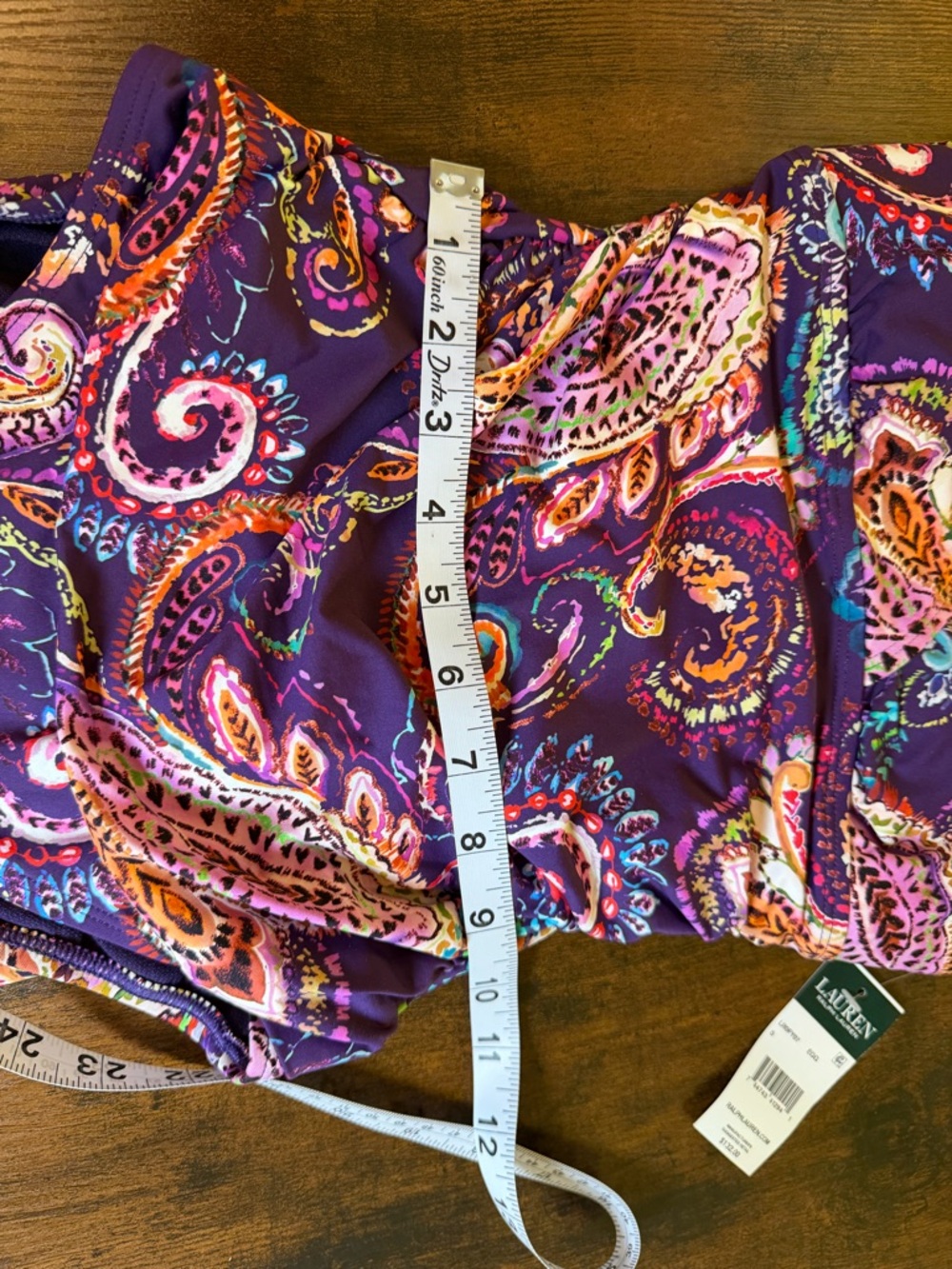 Ralph Lauren Purple Multicolor Paisley One-Piece Swimsuit NWT - Picture 3 of 5